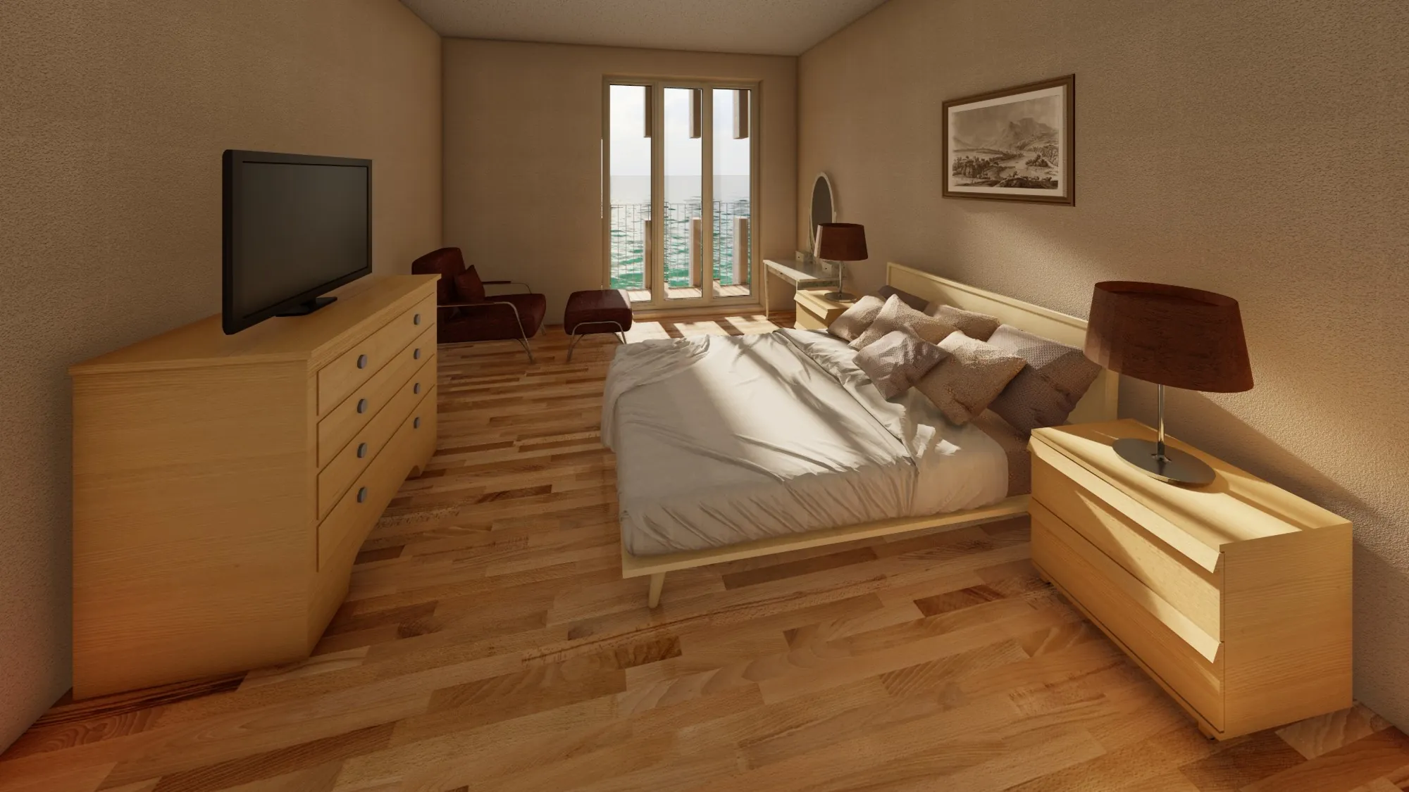 Camera da letto navigabile in 3DRS, render in tempo reale