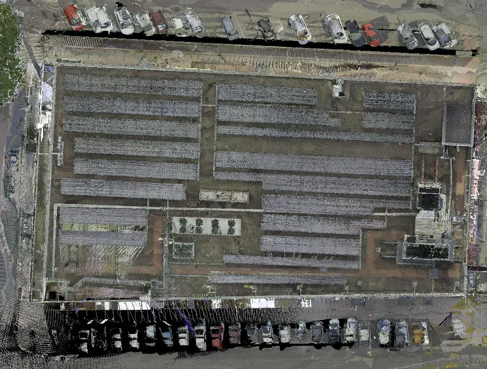Coop Avenza, vista dall’alto della copertura nella nuvola di punti