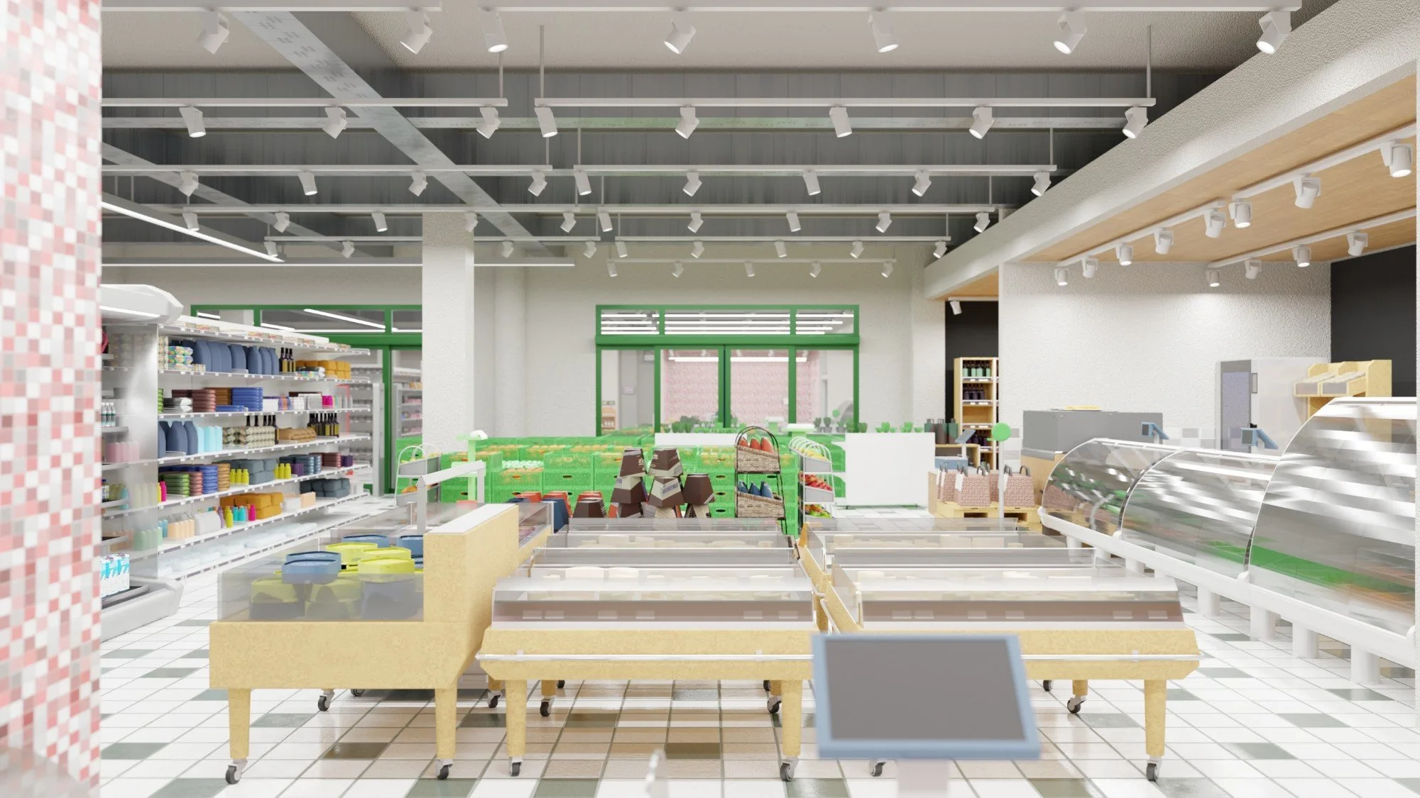 Coop Capoliveri, render dei banchi e delle vetrine refrigerate
