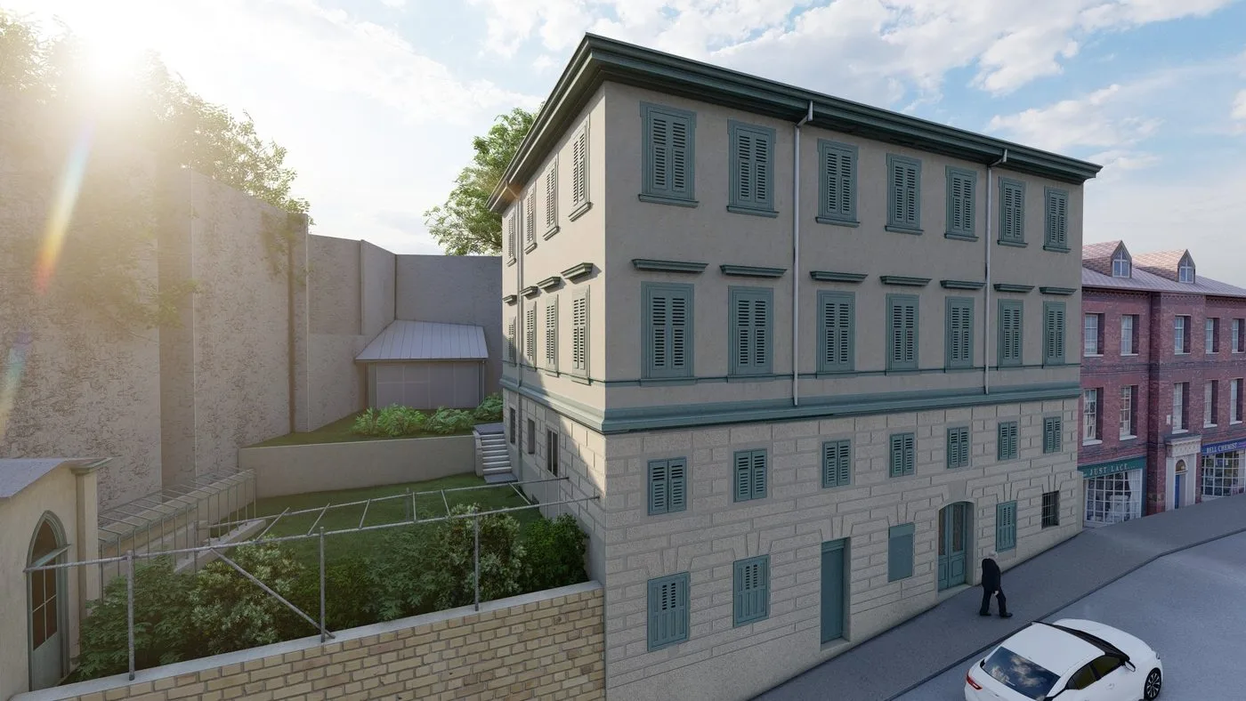 Render della facciata del palazzo residenziale di Trieste