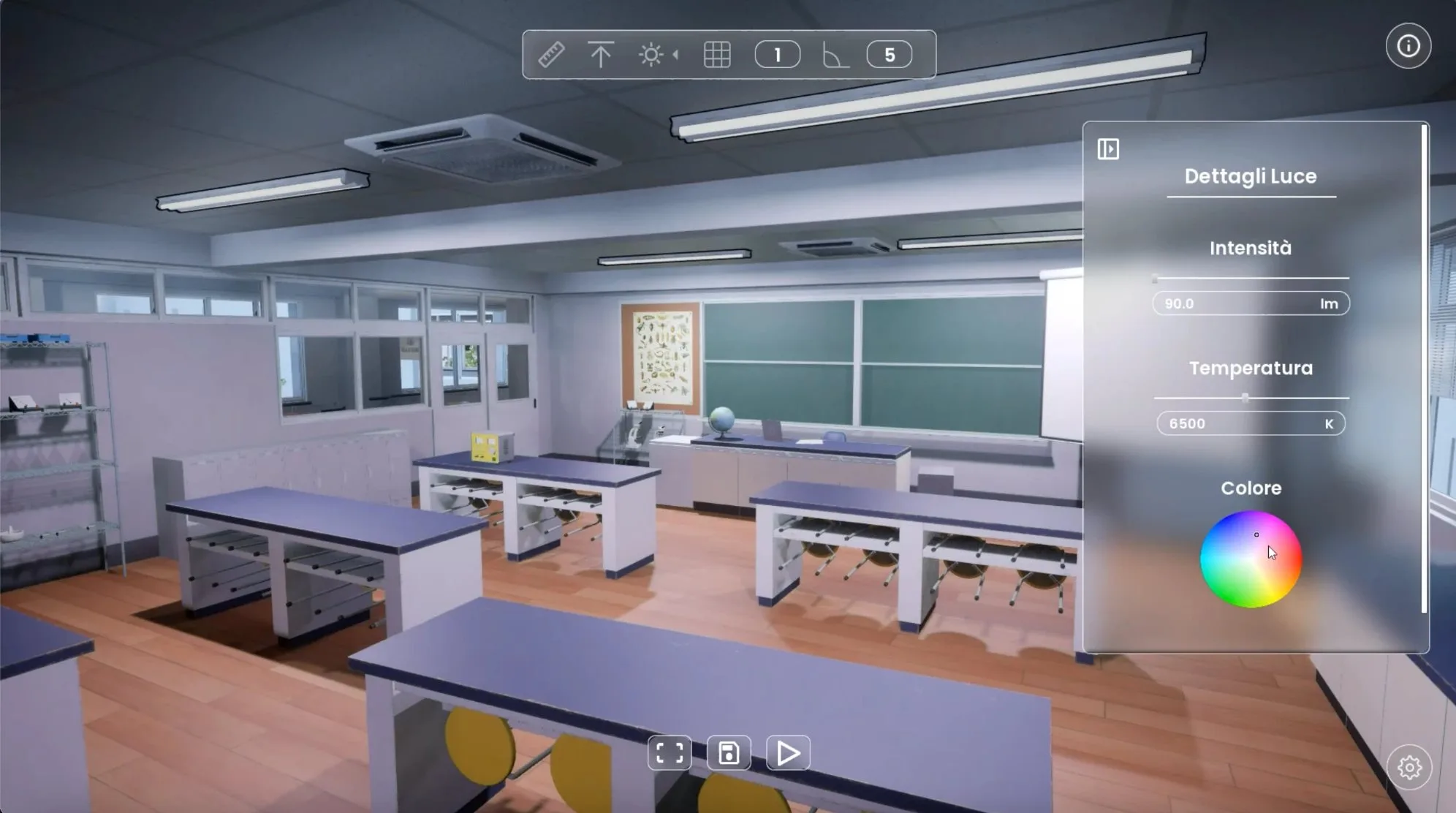 Scuola, laboratorio in 3DRS: intensità, temperatura e colore della luce regolati in tempo reale