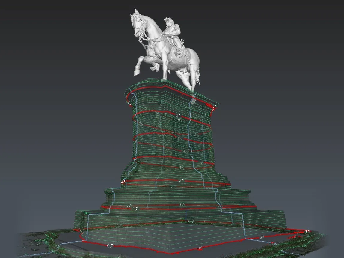Statua di Vittorio Emanuele II, curve di livello sul basamento
