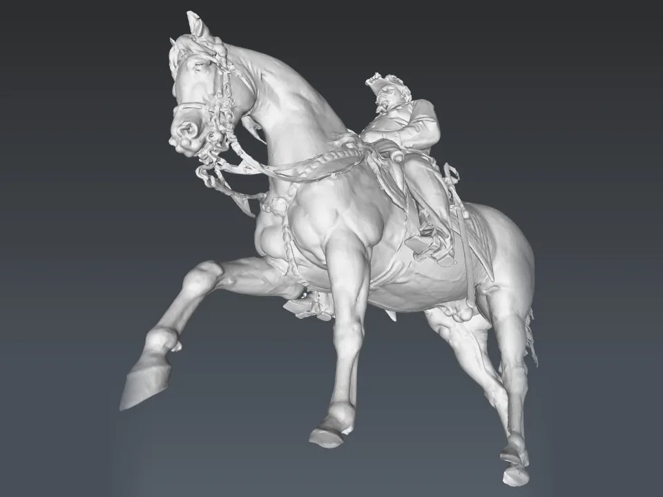 Statua di Vittorio Emanuele II, mesh del gruppo equestre vista di tre quarti