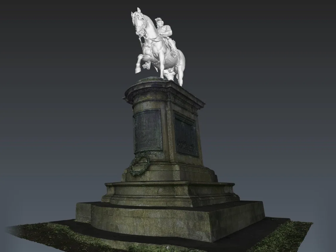 Statua di Vittorio Emanuele II, modello 3D del monumento con il basamento texturizzato