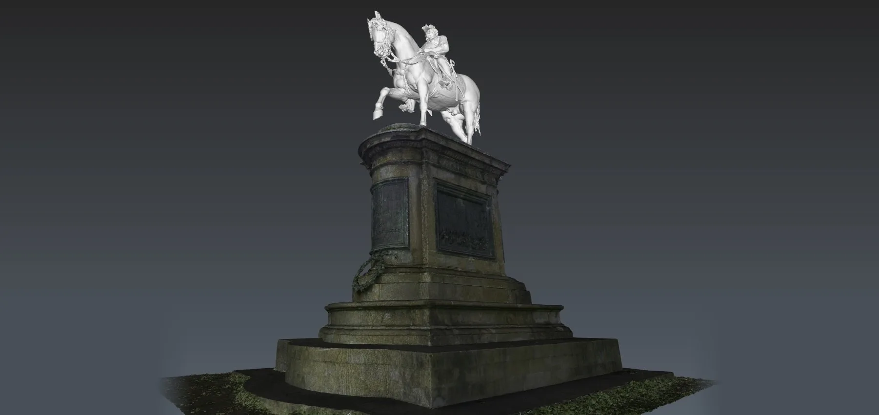 Statua di Vittorio Emanuele II a Firenze, modello 3D da rilievo laser scanner con statua e basamento