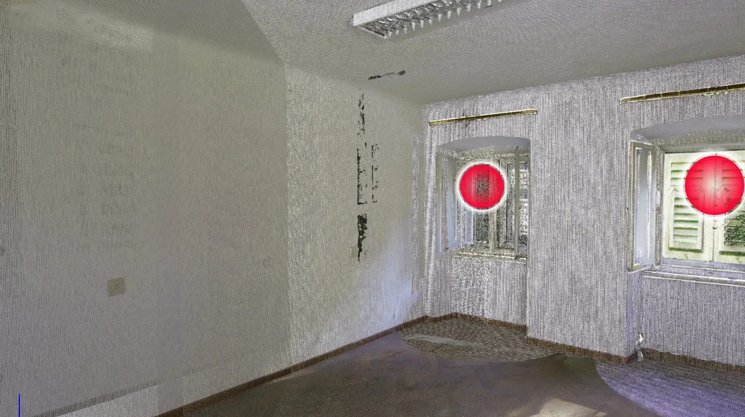Nuvola di punti di una stanza rilevata con laser scanner a Trieste